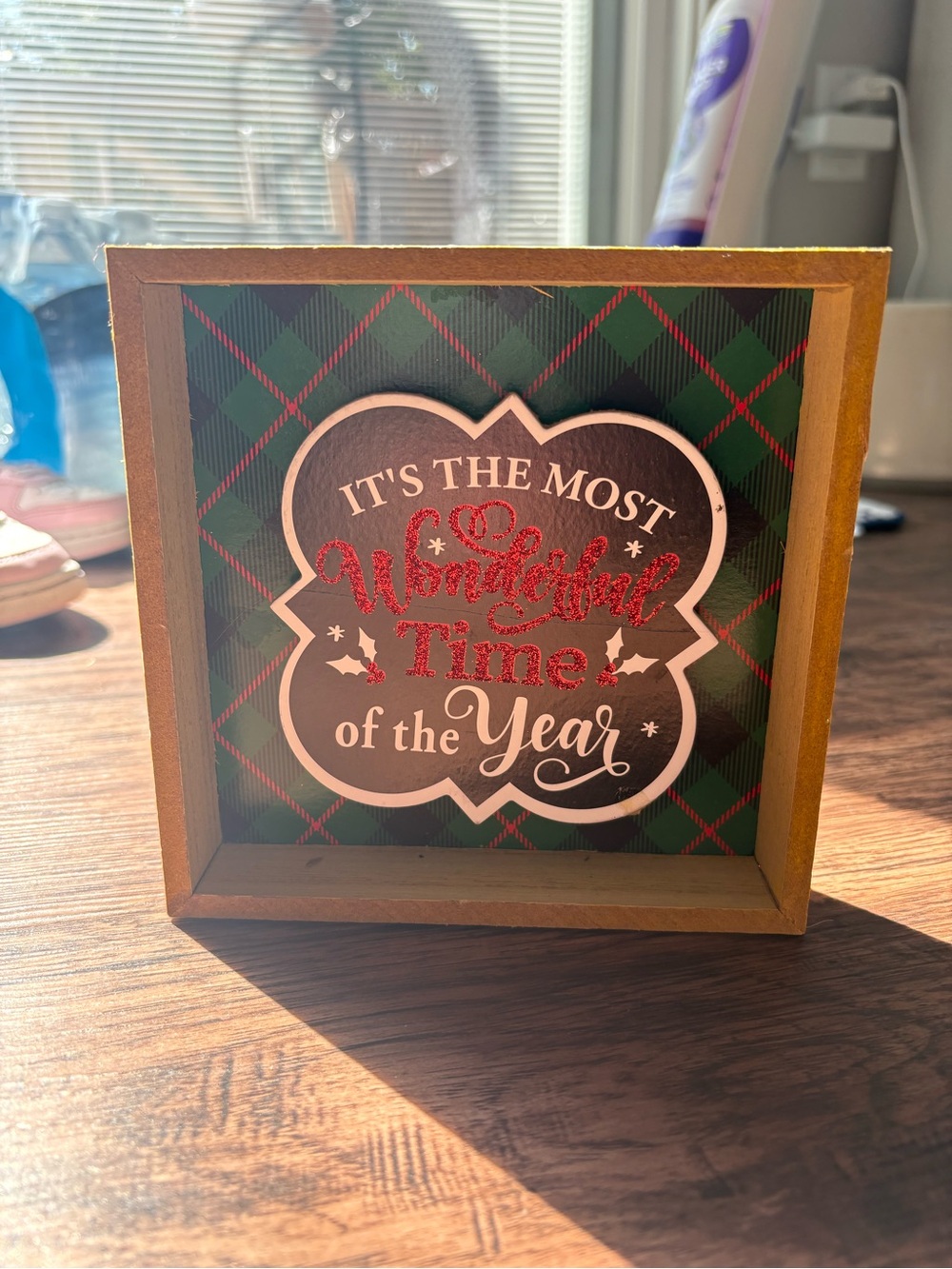 Holiday Plaque Sign - Green Plaid "It's the Most Wonderful Time of the Year"